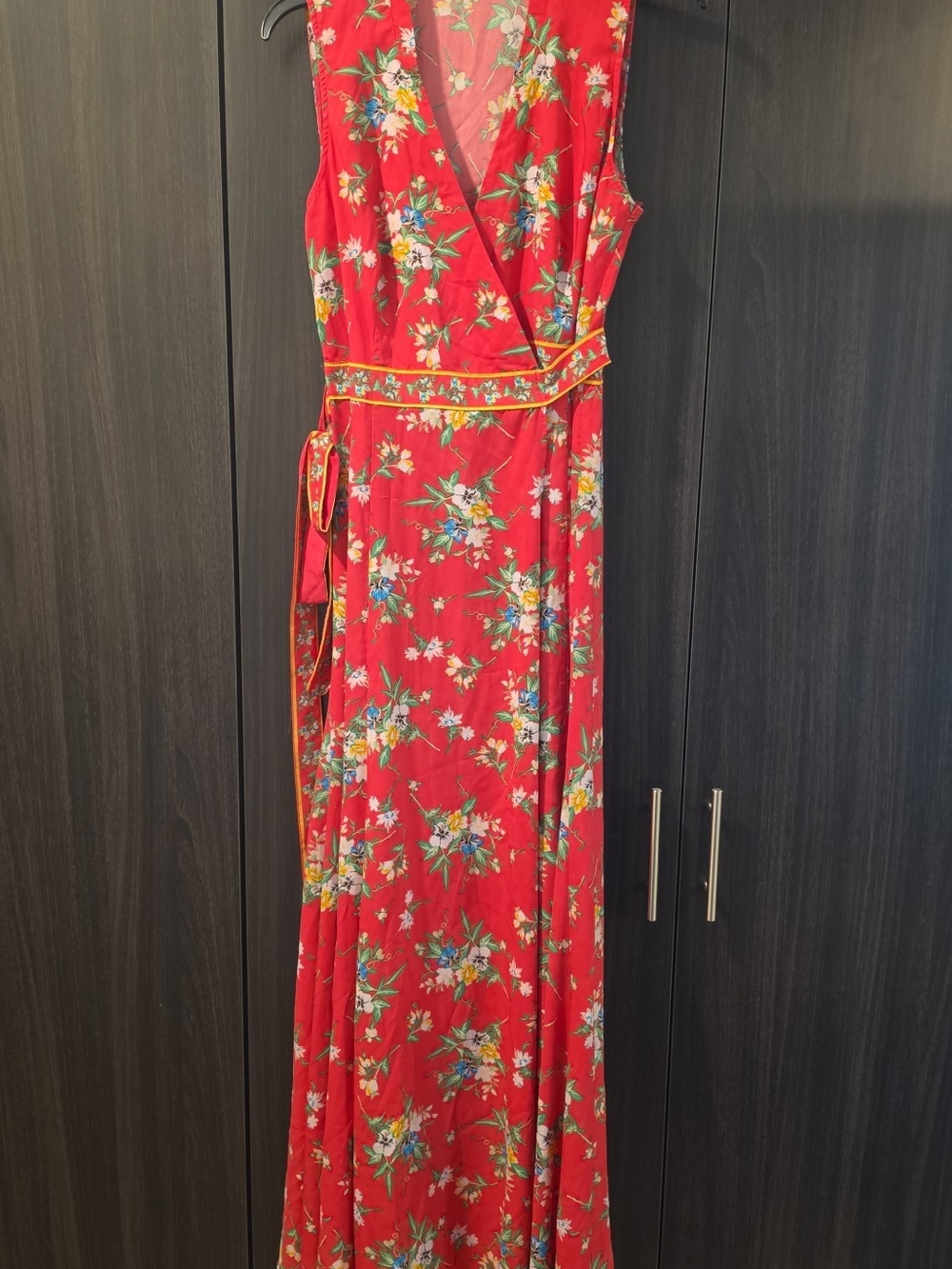 New York & Company Pink Floral Wrap Maxi Dress